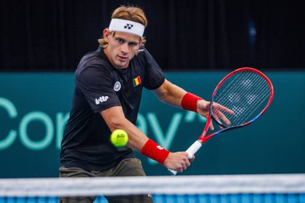 Belgian Zizou Bergsa pictured during a training practice of the Belgian team, Thursday 11 September 2025, in Ken Rosewall Arena, Sydney, Australia. Belgium will compete this weekend in the second round of the Davis Cup qualifiers against Australia. PATRICKxHAMILTON  x133904026x