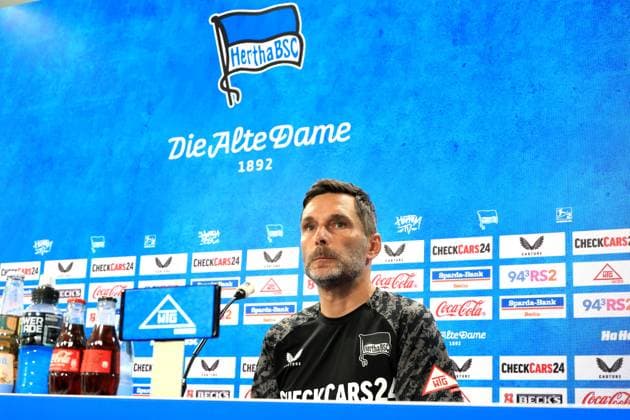 DEU, DFL, 2. FBL Hertha BSC, PK, 11.09.2025, Sportforum, Berlin, DEU, DFL, 2. FBL Hertha BSC, PK, im Bild Cheftrainer Stefan Leitl (Hertha BSC Berlin) DFL - regulations prohibit any use of Photographs as image sequences and or quasi-video