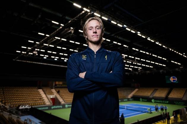 250911 Leo Borg of Sweden poses for a portrait during the Davis Cup draw ceremony ahead of the match between Sweden and Tunisia on September 11, 2025 in Partille. Photo: Mathias Bergeld BILDBYRAN kod MB MB1200 tennis davis cup lottningen lotting draw ceremony sverige sweden bbeng tunisien tunisia porträtt portrait Copyright: MATHIASxBERGELD BB250911MB003