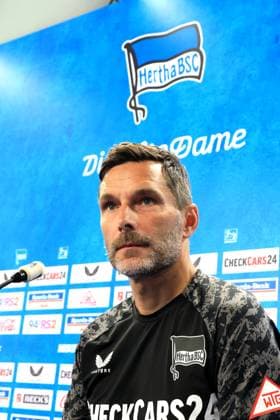 DEU, DFL, 2. FBL Hertha BSC, PK, 11.09.2025, Sportforum, Berlin, DEU, DFL, 2. FBL Hertha BSC, PK, im Bild Cheftrainer Stefan Leitl (Hertha BSC Berlin) DFL - regulations prohibit any use of Photographs as image sequences and or quasi-video