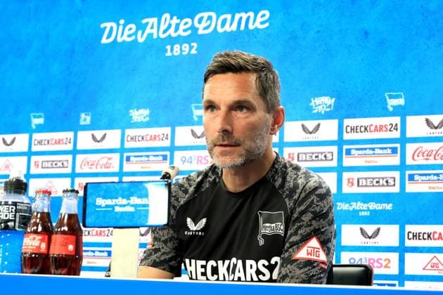 DEU, DFL, 2. FBL Hertha BSC, PK, 11.09.2025, Sportforum, Berlin, DEU, DFL, 2. FBL Hertha BSC, PK, im Bild Cheftrainer Stefan Leitl (Hertha BSC Berlin) DFL - regulations prohibit any use of Photographs as image sequences and or quasi-video
