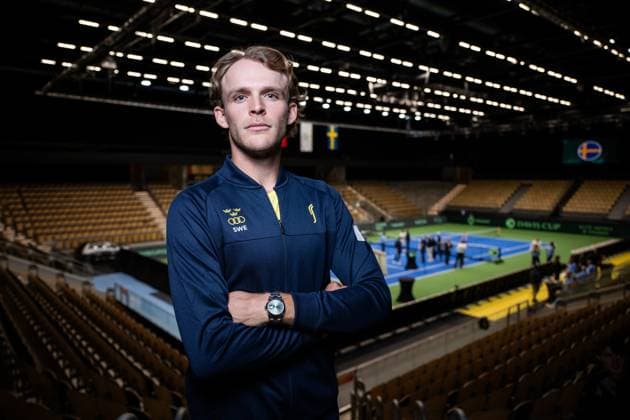 250911 Erik Grevelius of Sweden poses for a portrait during the Davis Cup draw ceremony ahead of the match between Sweden and Tunisia on September 11, 2025 in Partille. Photo: Mathias Bergeld BILDBYRAN kod MB MB1200 tennis davis cup lottningen lotting draw ceremony sverige sweden bbeng tunisien tunisia porträtt portrait Copyright: MATHIASxBERGELD BB250911MB021