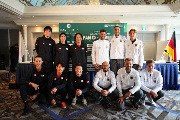 2025 Davis Cup Qualifiers 2nd Round Japan v Germany Japan Team Shintaro Mochizuki (JPN), Yoshihito Nishioka (JPN) , Yosuke Watanuki (JPN), Rei Sakamoto (JPN, Takeru Yuzuki (JPN), Captain: Go Soeda (JPN) German Team Yannick Hanfmann (GER), Jan-Lennard Struff (GER) Kevin Krawietz (GER), Justin Engel (GER) , Tim Puetz (GER) Captain: Michael Kohlman GER) 2025 Davis Cup Qualifiers 2nd Round