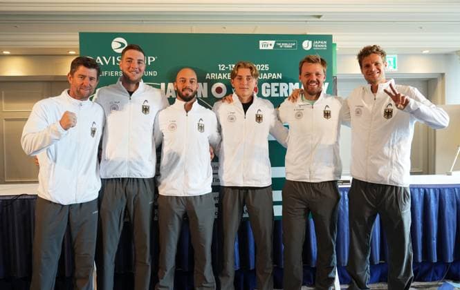2025 Davis Cup Qualifiers 2nd Round Japan v Germany Japan Team Shintaro Mochizuki (JPN), Yoshihito Nishioka (JPN) , Yosuke Watanuki (JPN), Rei Sakamoto (JPN, Takeru Yuzuki (JPN), Captain: Go Soeda (JPN) German Team Yannick Hanfmann (GER), Jan-Lennard Struff (GER) Kevin Krawietz (GER), Justin Engel (GER) , Tim Puetz (GER) Captain: Michael Kohlman GER)