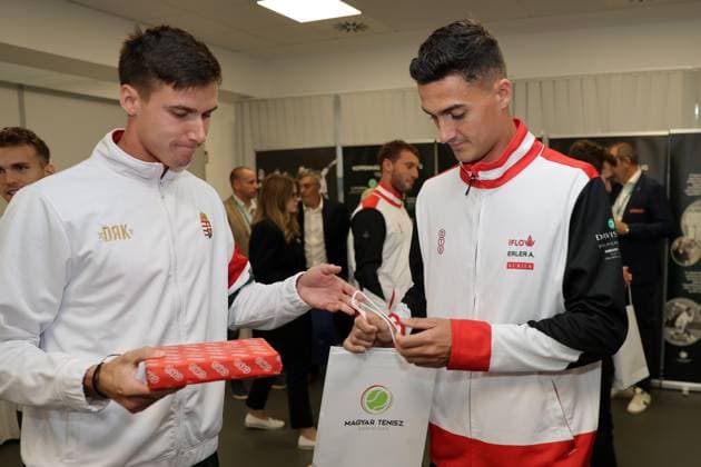 TENNIS - Davis Cup, HUN vs AUT DEBRECEN,HUNGARY,11.SEP.25 - TENNIS - ITF Davis Cup, qualification round 2, Hungary vs Austria, preview, draw and press conference, PK, Pressekonferenz Image shows Fabian Marozsan (HUN) and Alexander Erler (AUT).  GEPAxpictures xWalterxLuger