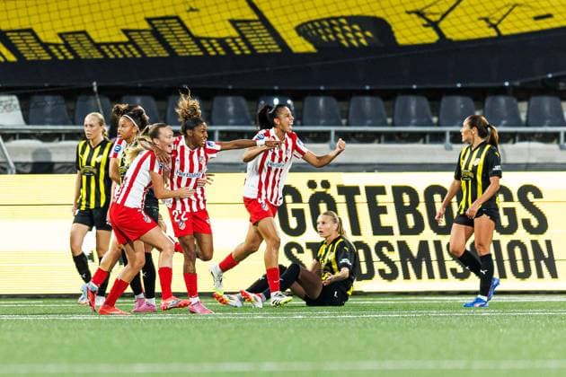 250911 Luany of Atletico Madrid celebrates after 0-1 during the UEFA Women™s Champions League play-off football match between Häcken and Atletico Madrid on September 11, 2025 in Göteborg. Photo: Michael Erichsen BILDBYRAN COP 89 MI0874 fotboll football soccer fotball uefa womens champions league häcken atletico madrid dam bbeng play-offs jubel Copyright: MICHAELxERICHSEN BB250911MI017