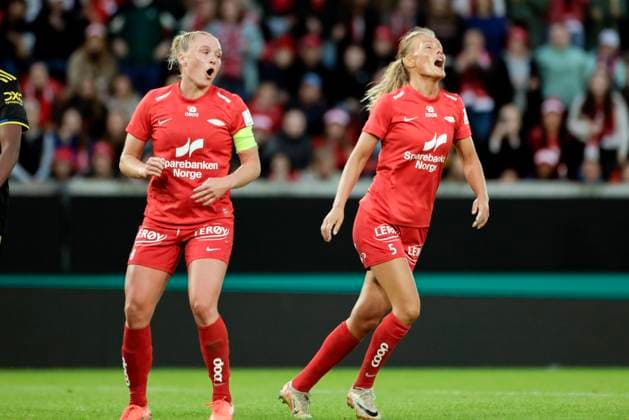 Champions League qualification 2025 SK Brann Women and Manchester United Bergen 20250911 Brann s Karoline Haugland and Ingrid Stenevik during the Champions League qualifying match between SK Brann Kvinner and Manchester United at Brann Stadium Photo Paul S Amundsen NTB Bergen Norway EDITORIAL USE ONLY RESTRICTED USE FOR BETTING COMPANIES  Copyright: xPaulxS.xAmundsenx xNTBx