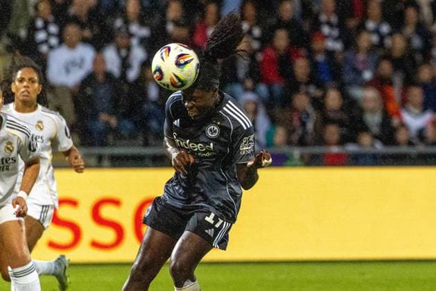 UWCL Qualifikation: Eintracht Frankfurt - Real Madrid, 11.09.2025 Nicole Anyomi (Eintracht Frankfurt, 19) erzielt per Kopf den 1:2 Anschlusstreffer; Hinspiel der UEFA Women’s Champions League Qualifikation, 3. Runde, zwischen Eintracht Frankfurt und Real Madrid im Stadion am Brentanobad in Frankfurt am Main am 11.09.2025 Copyright: xBEAUTIFULxSPORTS Hahnex
