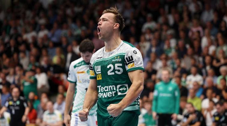 BAU 11.09.2025 Göppingen Handball Frisch Auf Göppingen vs. SC DHfK Leipzig, Ludvig Jurmala Aström (Göppingen) jubelt und ballt die Fäuste