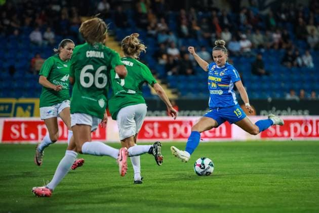 SOCCER - WCL, St.Poelten vs Hjorring SANKT POELTEN,AUSTRIA,11.SEP.25 - WOMEN SOCCER - UEFA Women s Champions League, qualification, SKN Sankt Poelten vs Fortuna Hjorring. Image shows Carina Brunold (St.Poelten).  GEPAxpictures xManuelxBinder