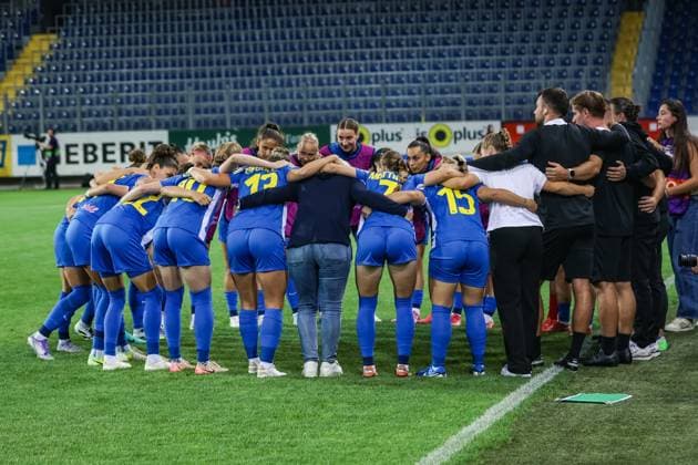 SOCCER - WCL, St.Poelten vs Hjorring SANKT POELTEN,AUSTRIA,11.SEP.25 - WOMEN SOCCER - UEFA Women s Champions League, qualification, SKN Sankt Poelten vs Fortuna Hjorring. Image shows the team of SKN Sankt Poelten  GEPAxpictures xManuelxBinder