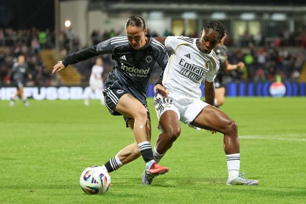 2025.09.10 xJFx Fussball UEFA Women Champions League Qualifikation Eintracht Frankfurt - Real Madrid v.l., GÃ raldine Reuteler (Eintracht Frankfurt), Linda Caicedo (Real Madrid) Zweikampf, Action, Aktion, Battles for the Ball (DFL DFB REGULATIONS PROHIBIT ANY USE OF PHOTOGRAPHS as IMAGE SEQUENCES and or QUASI-VIDEO) Copyright: JoaquimxFerreira