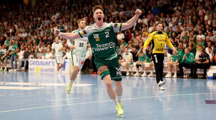 BAU 11.09.2025 Göppingen Handball Frisch Auf Göppingen vs. SC DHfK Leipzig, Oskar Neudeck (Göppingen) jubelt