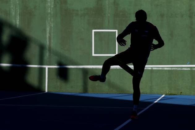 Jakub Mensik warms up during the warm-up for the qualifying match between the USA and the Czech Republic for the final group of the Davis Cup 2025 at the Delray Beach Tennis Center in Delray Beach, USA, 11 September 2025. (CTKxPhoto PavelxLebeda) CTKPhotoF202509110010701  CTKPhotoF202509110010701