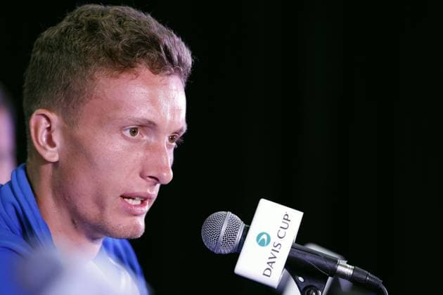Jiri Lehecka, Czech tennis player, during a press conference, PK, Pressekonferenz after the draw of the qualifying match between the USA and the Czech Republic for the final group of the Davis Cup 2025 at the Delray Beach Tennis Center in Delray Beach, USA, 11 September 2025. (CTKxPhoto PavelxLebeda) CTKPhotoF202509110013101  CTKPhotoF202509110013101