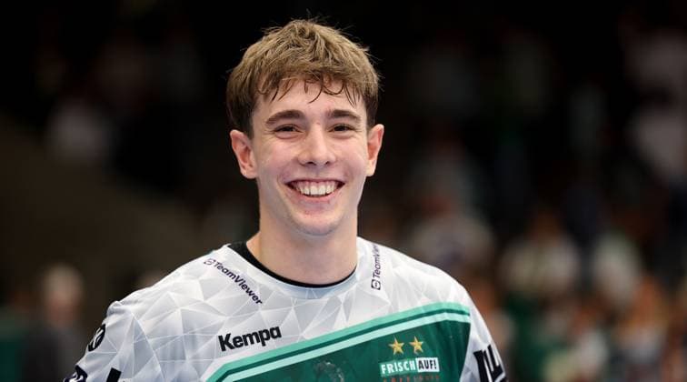 BAU 11.09.2025 Göppingen Handball Frisch Auf Göppingen vs. SC DHfK Leipzig, Fynn Hofele (Göppingen) freut sich