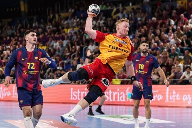 September 11, 2025, Barcelona, Barcelona, SPAIN: Henrik Jakobsen of GOG in action during the EHF Champions League 2025 26 group phase, handball match played between FC Barcelona, Barca and GOG at Palau Blaugrana on September 11, 2025 in Barcelona, Spain. Barcelona SPAIN - ZUMAa181 20250911_zaa_a181_029 Copyright: xJavierxBorregox