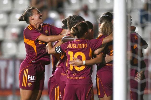 CALCIO - Champions League Women - AS Roma vs Sporting CP 11.09.2025 Roma vs Sporting Lisbona Women s Champions League; Calcio; Nella foto: Esultanza (Foto Gino Mancini) Rome Italy  Copyright: xIPAxSport ABACAx