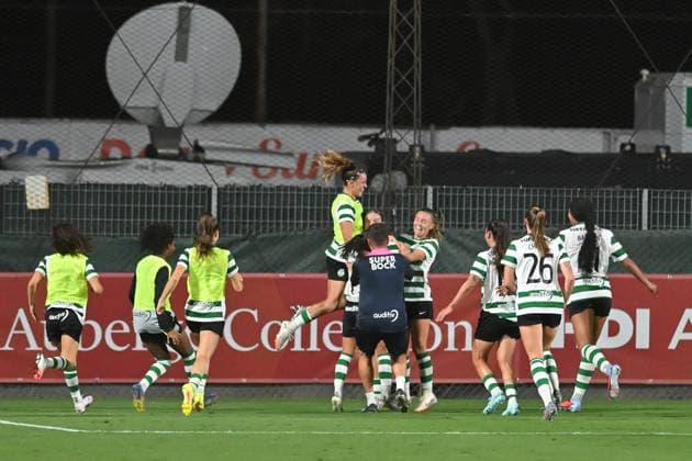 Soccer, Woman champions league 2025-2026 As Roma - Sporting Club de Portugal Telma Encarnacao of Sporting club de Portugal celebrates scoring her goal during the third qualifying round Woman champions league match between As Roma - Sporting Club de Portugal at Tre Fontane stadium in Rome, Italy, September 11st, 2025. Imago Images Emmefoto Copyright: xImagoxImages Emmefotox