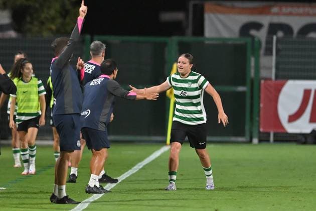 Soccer, Woman champions league 2025-2026 As Roma - Sporting Club de Portugal Telma Encarnacao of Sporting club de Portugal celebrates scoring her goal during the third qualifying round Woman champions league match between As Roma - Sporting Club de Portugal at Tre Fontane stadium in Rome, Italy, September 11st, 2025. Imago Images Emmefoto Copyright: xImagoxImages Emmefotox
