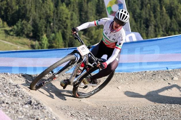 12 09 2025, Crans-Montana, Valais 2025 UCI Mountain Bike World Championships, Faranak Partoazar 57 (IRI) in training on the Cross-Country Olympic circuit Crans-Montana Crans-Montana Valais Switzerland Copyright: xJustPictures.ch FrancescoxMinghettix jp-en-FrMi-MNG_1856