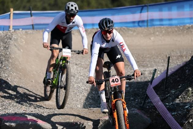 12 09 2025, Crans-Montana, Valais 2025 UCI Mountain Bike World Championships, Ronja Blöchlinger 40 (SUI) in training on the Cross-Country Olympic circuit Crans-Montana Crans-Montana Valais Switzerland Copyright: xJustPictures.ch FrancescoxMinghettix jp-en-FrMi-MNG_2023