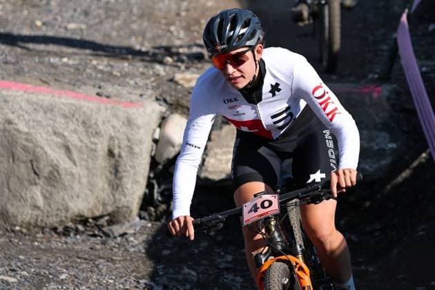 12 09 2025, Crans-Montana, Valais 2025 UCI Mountain Bike World Championships, Ronja Blöchlinger 40 (SUI) in training on the Cross-Country Olympic circuit Crans-Montana Crans-Montana Valais Switzerland Copyright: xJustPictures.ch FrancescoxMinghettix jp-en-FrMi-MNG_2028
