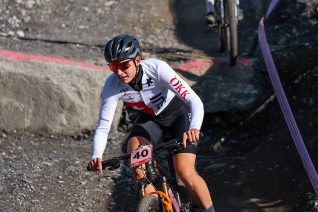 12 09 2025, Crans-Montana, Valais 2025 UCI Mountain Bike World Championships, Ronja Blöchlinger 40 (SUI) in training on the Cross-Country Olympic circuit Crans-Montana Crans-Montana Valais Switzerland Copyright: xJustPictures.ch FrancescoxMinghettix jp-en-FrMi-MNG_2030