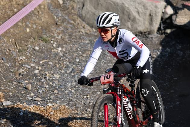 12 09 2025, Crans-Montana, Valais 2025 UCI Mountain Bike World Championships, Sina Frei 10 (SUI) in training on the Cross-Country Olympic circuit Crans-Montana Crans-Montana Valais Switzerland Copyright: xJustPictures.ch FrancescoxMinghettix jp-en-FrMi-MNG_2102