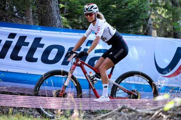 12 09 2025, Crans-Montana, Valais 2025 UCI Mountain Bike World Championships, Jolanda Neff 12 (SUI) in training on the Cross-Country Olympic circuit Crans-Montana Crans-Montana Valais Switzerland Copyright: xJustPictures.ch FrancescoxMinghettix jp-en-FrMi-MNG_2249