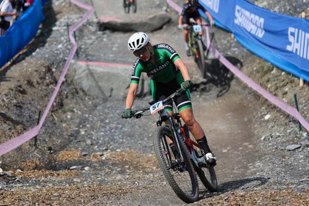 2025 UCI Mountain Bike World Championships Picture by Alex Whitehead SWpix.com - 12 09 2025 - Cycling - 2025 UCI Mountain Bike World Championships - Cross-country Olympic - Crans Montana, Valais, Switzerland - Women Junior - Greta Lawless (Ireland) Copyright: x xSWpix.comx(t axPhotographyxHubxLtd)xAlexxWhitehead SWpix.comx SWP-3030-3462