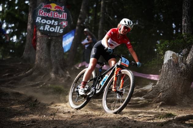 2025 UCI Mountain Bike World Championships Picture by Ed Sykes SWpix.com - 12 09 2025 - Cycling - 2025 UCI Mountain Bike World Championships - Cross-country Olympic - Crans Montana, Valais, Switzerland - Women Junior - Maude Ruelland (Canada) Copyright: x xSWpix.comx(t axPhotographyxHubxLtd)xEdxSykes SWpix.comx SWP-3030-3472