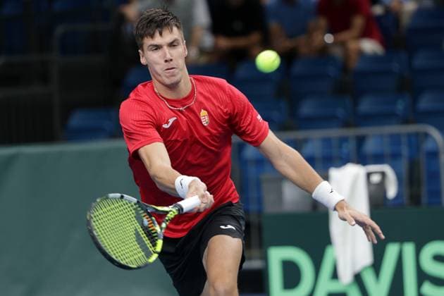 TENNIS - Davis Cup, HUN vs AUT DEBRECEN,HUNGARY,12.SEP.25 - TENNIS - ITF Davis Cup, qualification round 2, Hungary vs Austria. Image shows Fabian Marozsan (HUN).  GEPAxpictures xWalterxLuger