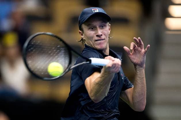 250912 Leo Borg during the Davis Cup tennis match between Sweden and Tunisia on September 12, 2025 in Partille. Photo: Carl Sandin BILDBYRAN kod CS CS0767 tennis davis cup sweden sverige tunisien tunisia bbeng sverige sweden Copyright: CARLxSANDIN BB250912CS005