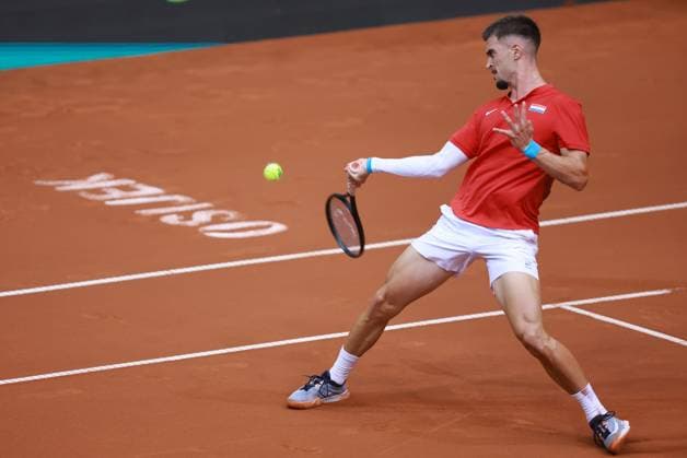 Croatia v France - 2025 Davis Cup Qualifiers Second Round: Day 1 Dino Prizmic of Croatia plays a forehand during the 2025 Davis Cup Qualifier second round match between Croatia and France at Dvorana Gradski Vrt on September 12, 2025 in Osijek, Croatia.  DavorxJavorovic PIXSELL