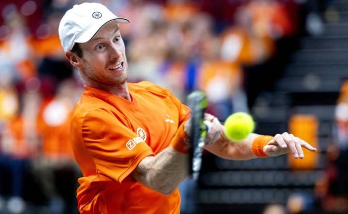 GRONINGEN - Botic van de Zandschulp on the first day of the second qualifying round for the Davis Cup Finals between the Netherlands and Argentina at Martiniplaza. ANP SANDER KONING xVIxANPxSportx xxANPxIVx 535983803 originalFilename: 535983803.jpg