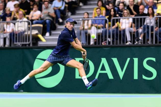 250912 Leo Borg of Sweden during the Davis Cup tennis match between Sweden and Tunisia on September 12, 2025 in Partille. Photo: Carl Sandin BILDBYRAN kod CS CS0767 tennis davis cup sweden sverige tunisien tunisia bbeng Copyright: CARLxSANDIN BB250912CS025