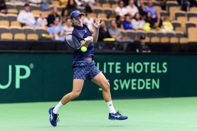 250912 Leo Borg of Sweden during the Davis Cup tennis match between Sweden and Tunisia on September 12, 2025 in Partille. Photo: Carl Sandin BILDBYRAN kod CS CS0767 tennis davis cup sweden sverige tunisien tunisia bbeng Copyright: CARLxSANDIN BB250912CS026