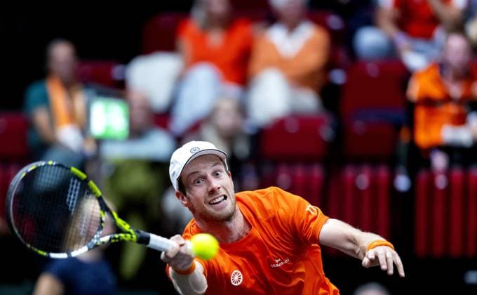 GRONINGEN - Botic van de Zandschulp on the first day of the second qualifying round for the Davis Cup Finals between the Netherlands and Argentina at Martiniplaza. ANP SANDER KONING xVIxANPxSportx xxANPxIVx 535984076 originalFilename: 535984076.jpg