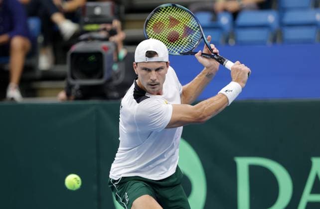 TENNIS - Davis Cup, HUN vs AUT DEBRECEN,HUNGARY,12.SEP.25 - TENNIS - ITF Davis Cup, qualification round 2, Hungary vs Austria. Image shows Marton Fucsovics (HUN).  GEPAxpictures xWalterxLuger