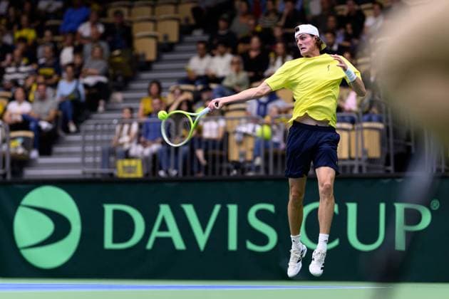 250912 Olle Wallin of Sweden during the Davis Cup tennis match between Sweden and Tunisia on September 12, 2025 in Partille. Photo: Carl Sandin BILDBYRAN kod CS CS0767 tennis davis cup sweden sverige tunisien tunisia bbeng sverige sweden Copyright: CARLxSANDIN BB250912CS032