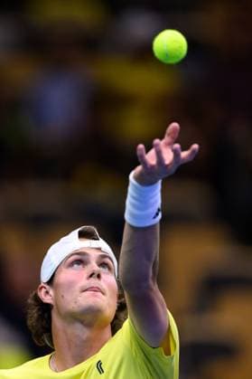 250912 Olle Wallin of Sweden during the Davis Cup tennis match between Sweden and Tunisia on September 12, 2025 in Partille. Photo: Carl Sandin BILDBYRAN kod CS CS0767 tennis davis cup sweden sverige tunisien tunisia bbeng sverige sweden Copyright: CARLxSANDIN BB250912CS036