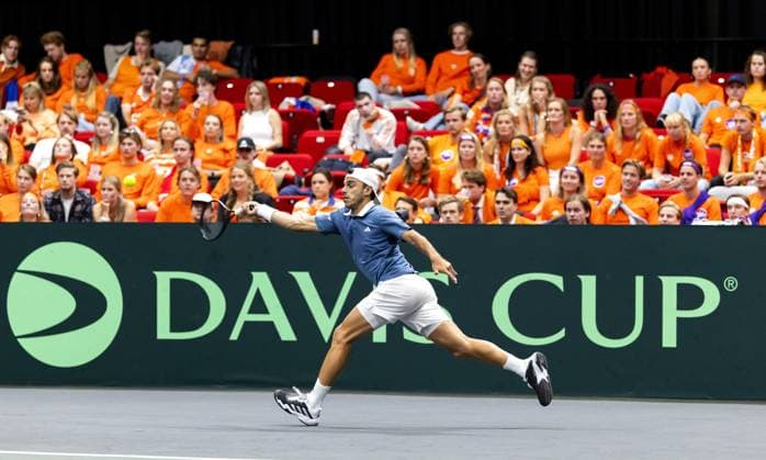 GRONINGEN - Francisco Cerundolo (ARG) on the first day of the second qualifying round for the Davis Cup Finals between the Netherlands and Argentina at Martiniplaza. ANP SANDER KONING xVIxANPxSportx xxANPxIVx 535988865 originalFilename: 535988865.jpg