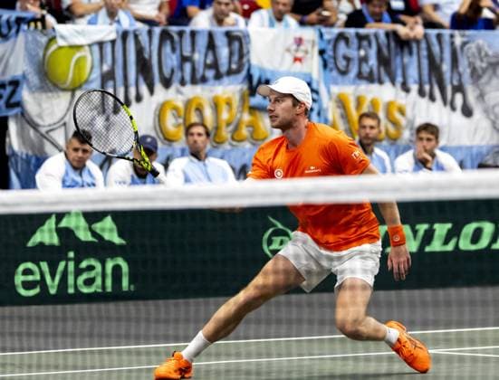 GRONINGEN - Botic van de Zandschulp on the first day of the second qualifying round for the Davis Cup Finals between the Netherlands and Argentina at Martiniplaza. ANP SANDER KONING xVIxANPxSportx xxANPxIVx 535988893 originalFilename: 535988893.jpg