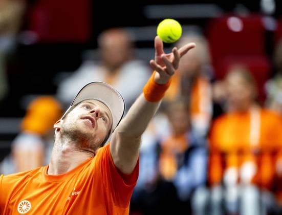 GRONINGEN - Botic van de Zandschulp on the first day of the second qualifying round for the Davis Cup Finals between the Netherlands and Argentina at Martiniplaza. ANP SANDER KONING xVIxANPxSportx xxANPxIVx 535988906 originalFilename: 535988906.jpg