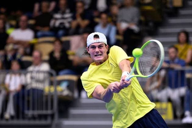 250912 Olle Wallin of Sweden during the Davis Cup tennis match between Sweden and Tunisia on September 12, 2025 in Partille. Photo: Carl Sandin BILDBYRAN kod CS CS0767 tennis davis cup sweden sverige tunisien tunisia bbeng sverige sweden Copyright: CARLxSANDIN BB250912CS041