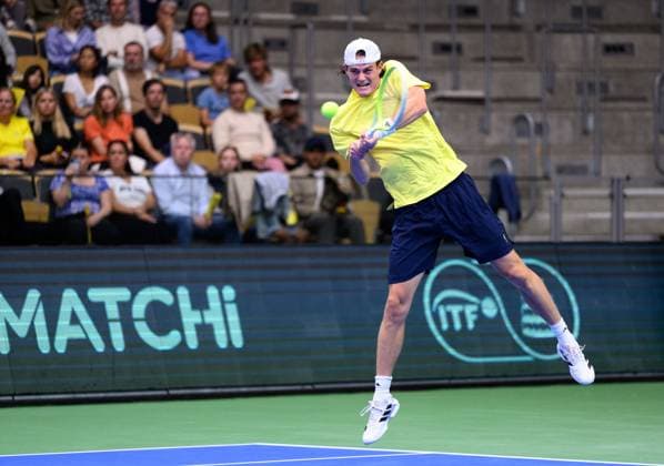 250912 Olle Wallin of Sweden during the Davis Cup tennis match between Sweden and Tunisia on September 12, 2025 in Partille. Photo: Carl Sandin BILDBYRAN kod CS CS0767 tennis davis cup sweden sverige tunisien tunisia bbeng sverige sweden Copyright: CARLxSANDIN BB250912CS042
