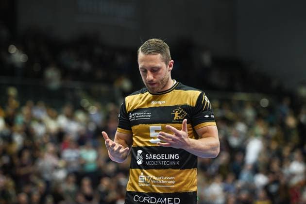 Lucas Wucherpfennig (HC Elbflorenz 2006, 5) HC Elbflorenz 2006 vs. 1.VfL Potsdam, 2. Handball Bundesliga Herren, Spielzeit 2025 2026, 12.09.2025 HC Elbflorenz 2006 vs. 1. VfL Potsdam, 2. Handball Bundesliga Herren, Spielzeit 2025 2026, 12.09.2025 Dresden Copyright: xEibner-Pressefoto xHoepnerx EP_PHR