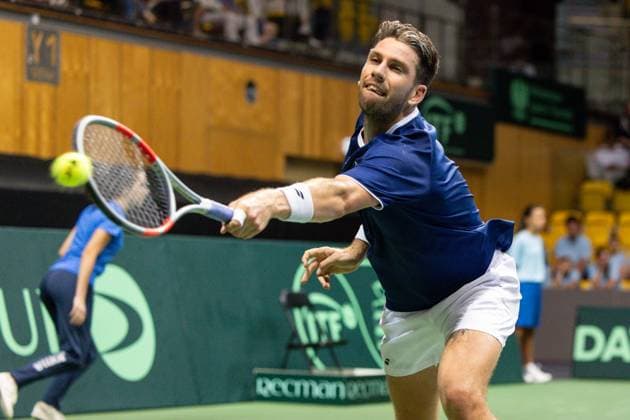 12th September 2025; Polsat Plus Arena, Gdynia, Poland; Davis Cup, World Group I, Poland versus Great Britain; Cameron Norrie (GB) returns  FotoxOlimpik