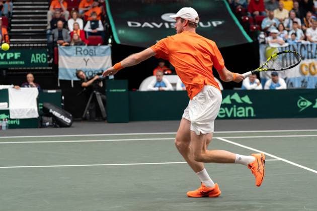 2025-09-12 2025 Davis Cup Qualifiers Second Round GRONINGEN, NETHERLANDS - SEPTEMBER 12: Botic van de Zandschulp of the Netherlands during the 2025 Davis Cup Qualifiers Second Round match between Netherlands and Argentina at MartiniPlaza on September 12, 2025 in Groningen, Netherlands. (Photo by Marleen Fouchier BSR Agency) Groningen Netherlands Content not available for redistribution in The Netherlands directly or indirectly through any third parties. Copyright: xBSRxAgencyx